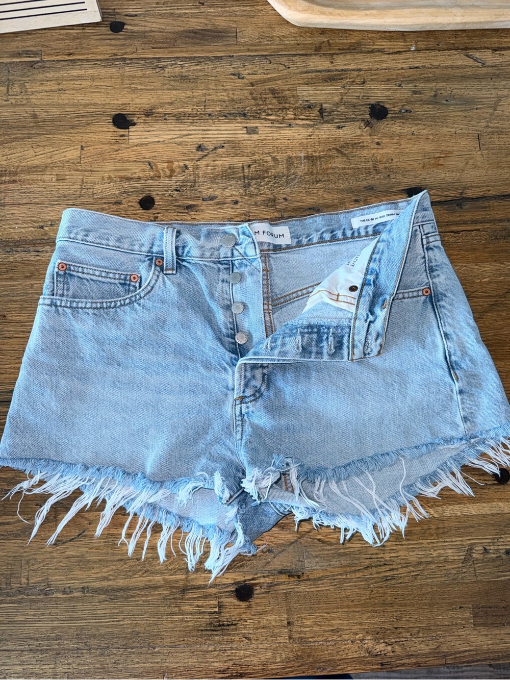 Denim Forum Light Wash Frayed Hem Jean Shorts